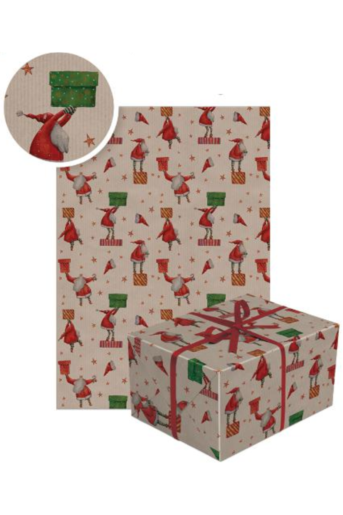 Cadeaupapier kraft kerstman met cadeautjes | 70 x 200cm