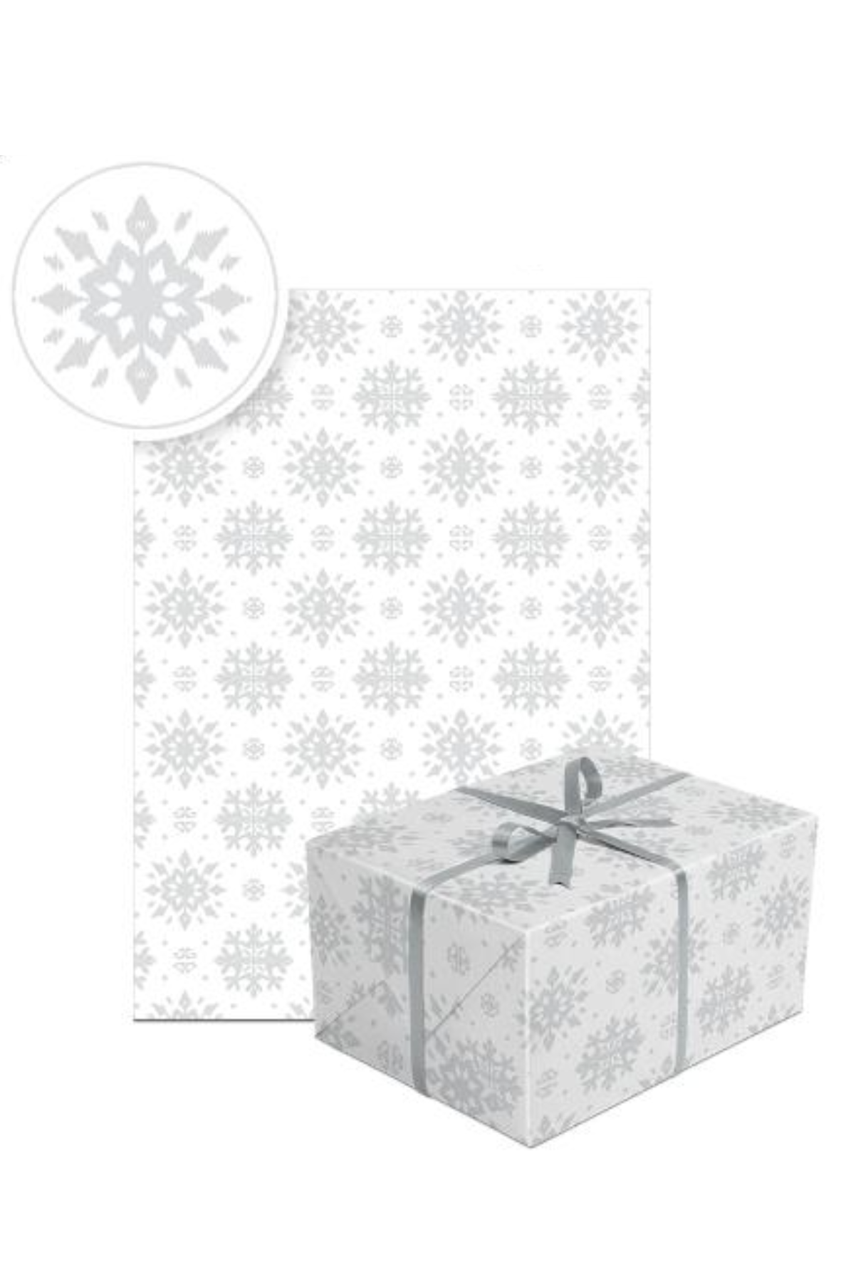 Cadeaupapier sneeuwsterren wit-zilver | 70 x 200cm