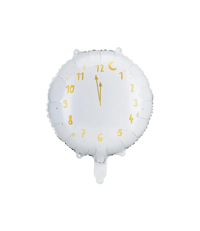 Folie Ballon Oud & Nieuw Klok | 45 cm | Wit
