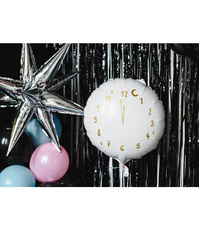Folie Ballon Oud & Nieuw Klok | 45 cm | Wit