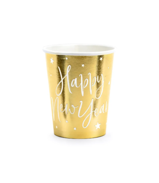 PartyDeco Papieren bekertjes | Happy New Year goud | 6 stuks