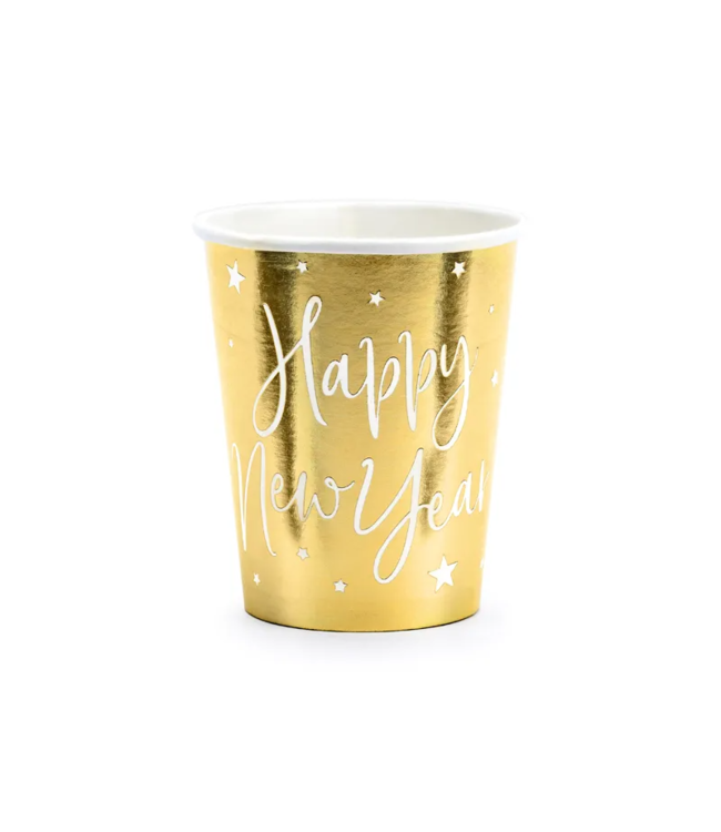 PartyDeco Papieren bekertjes | Happy New Year goud | 6 stuks