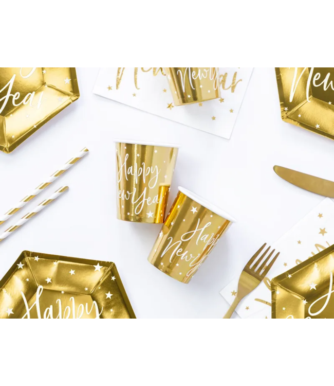 Papieren bekertjes | Happy New Year goud | 6 stuks