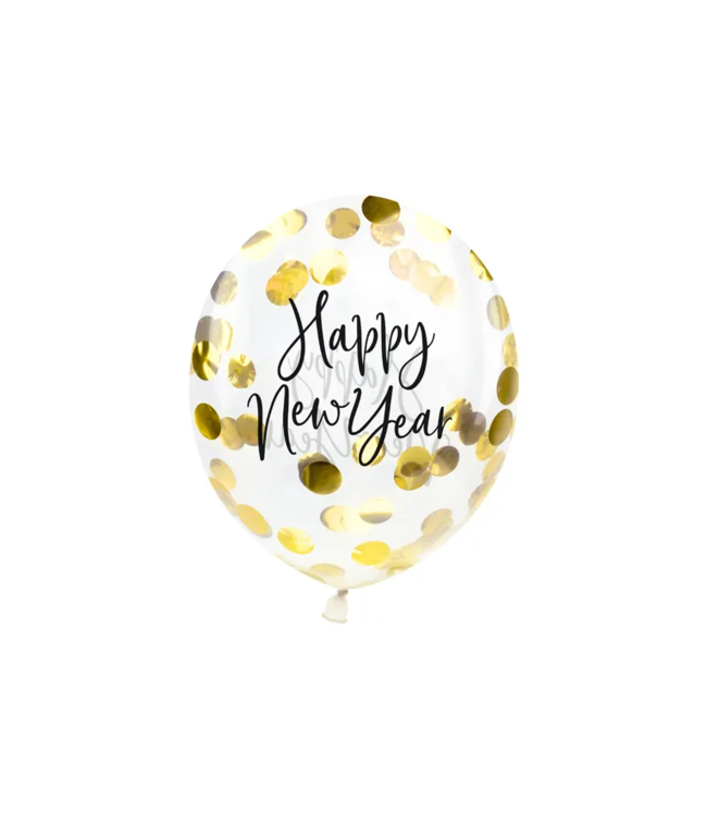 Confettiballonnen Happy New Year goud | 3 stuks