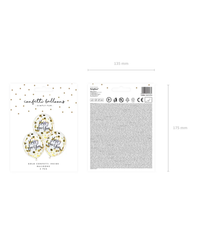 Confettiballonnen Happy New Year goud | 3 stuks