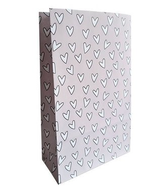 KP Kraft papieren zakken - Hartjes voor jou lila-grijs 18x8x30cm | 25 stuks