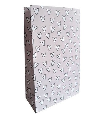 KP OUTLET Kraft papieren zakken - Hartjes voor jou lila-grijs 18x8x30cm | 25 stuks