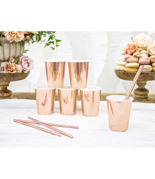 Papieren bekers rosegoud | 6 stuks