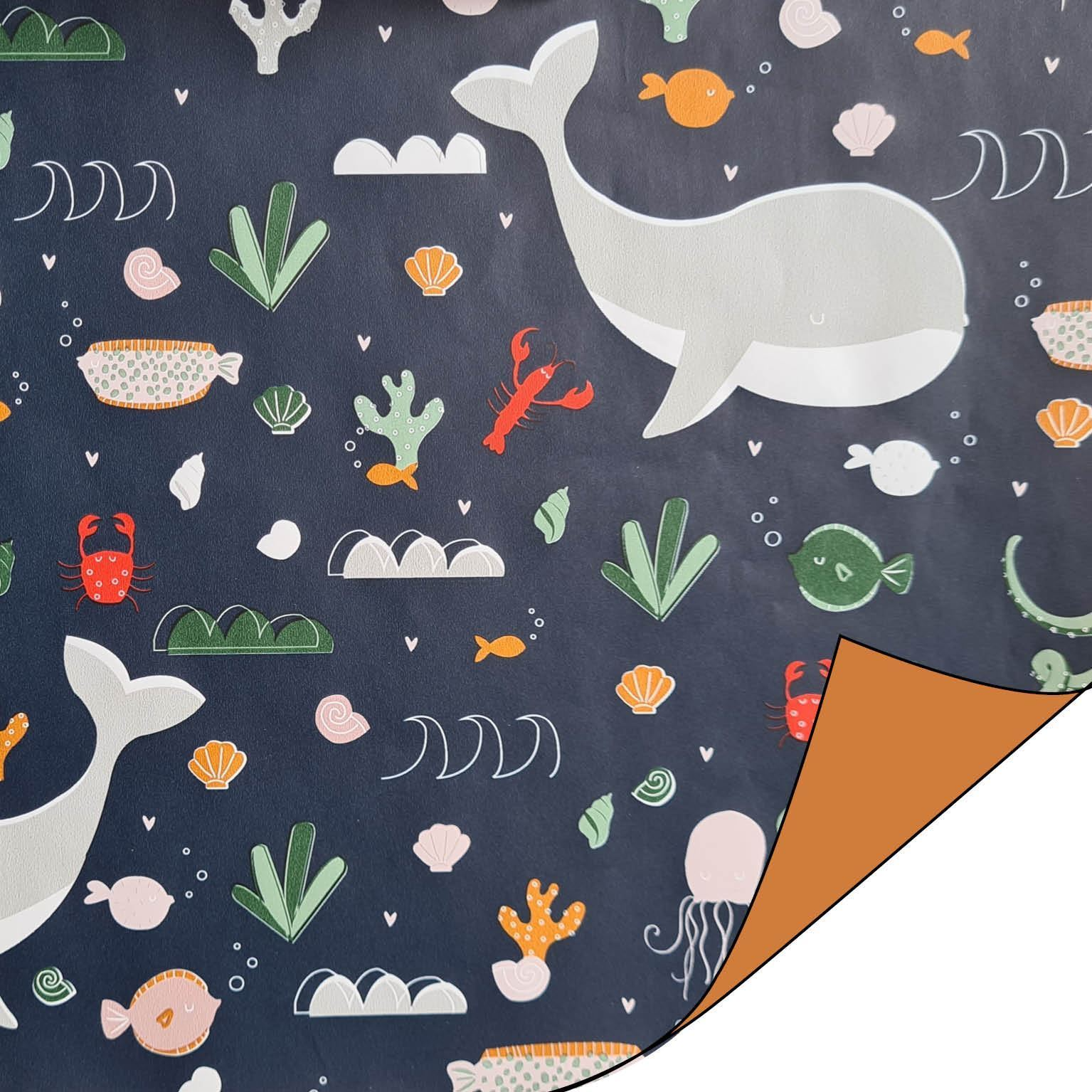 Cadeaupapier Ocean Life | Oker/Blauw | 70 cm x 2 m