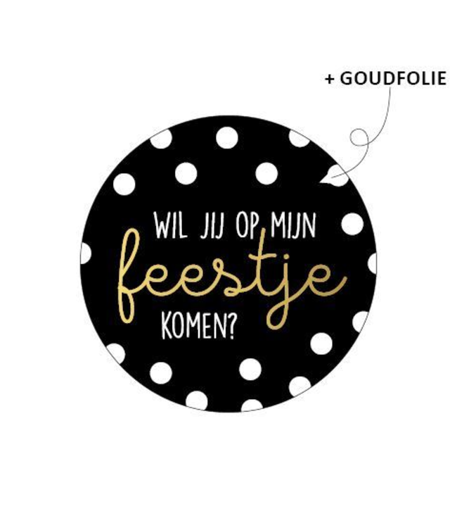 KP Stickers | Wil je op mijn feestje komen? | Zwart/goud | zakje 20 stuks