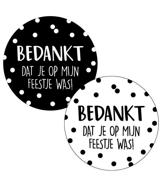 KP Stickers | Bedankt dat je op mijn feestje was | Assorti zwart/wit | zakje 20 stuks