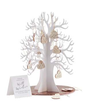 Ginger Ray OUTLET Gastenboek Wensboom hout wit | met 70 hartjes