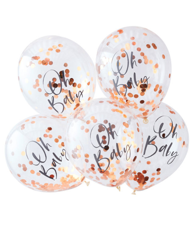 Confettiballonnen Oh Baby  | Rose goud | 5 stuks