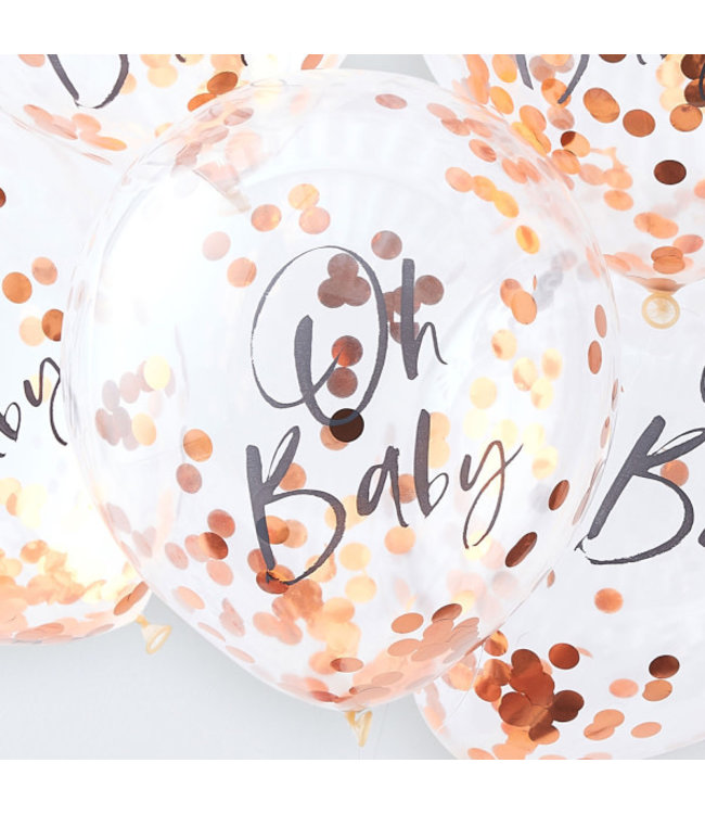 Confettiballonnen Oh Baby  | Rose goud | 5 stuks