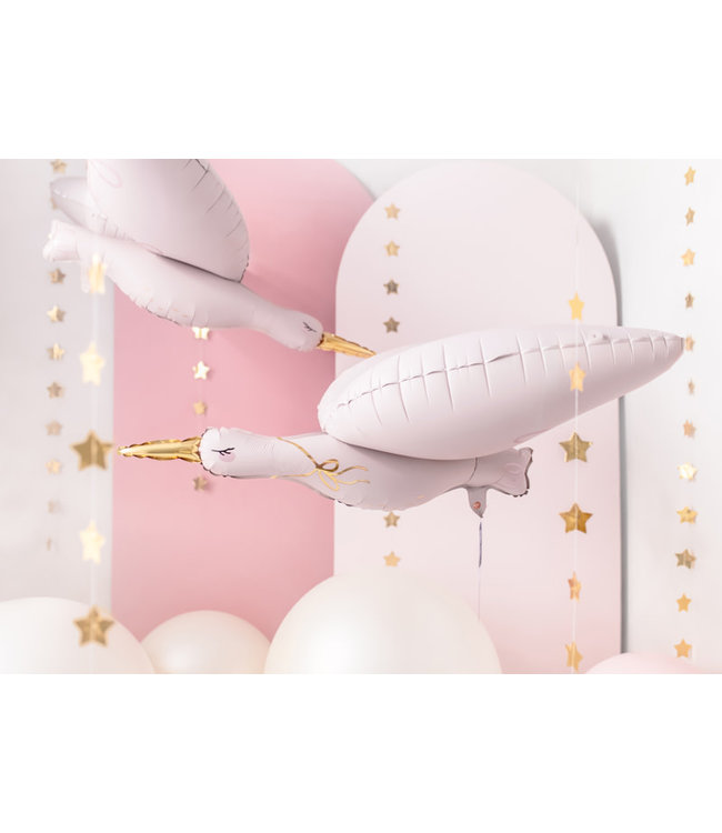 Folieballon ooievaar lichtroze XL| 103x60 cm