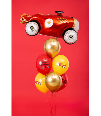 PartyDeco Ballonnen happy birthday auto race | 30 cm | 6 stuks