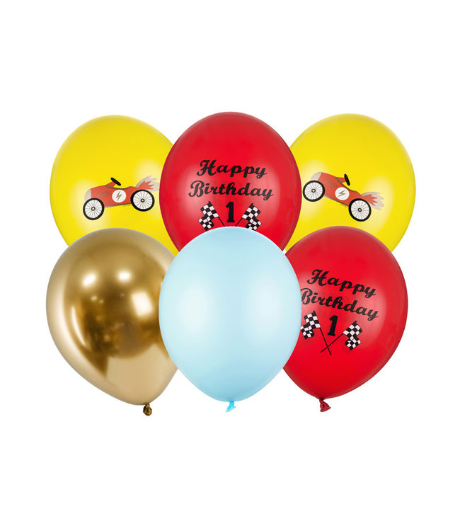 Ballonnen happy birthday auto race | 30 cm | 6 stuks