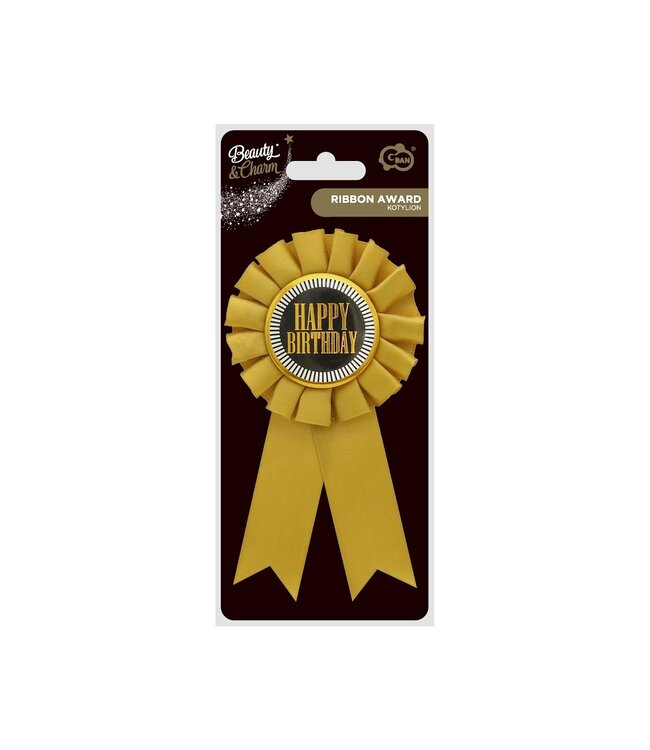 Rozet Happy birthday | Goud & zwart