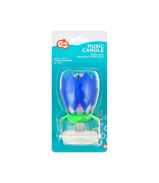 Muziek kaars Happy birthday | blauw