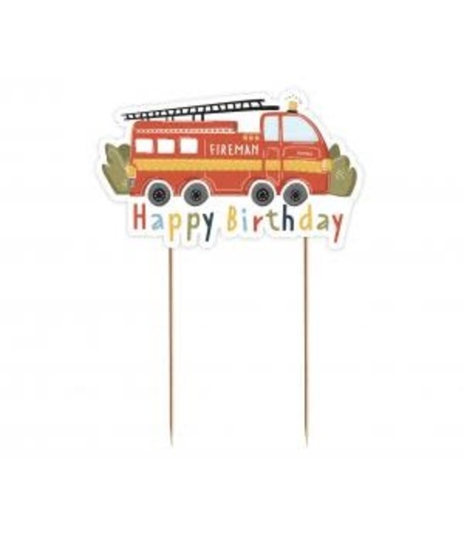 Taarttopper brandweer Happy Birthday | 13 x 8 cm