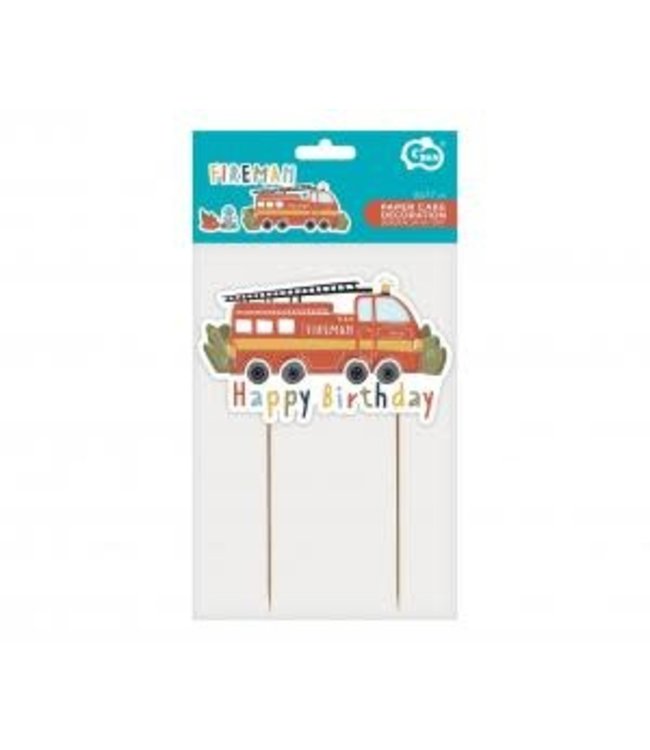 Taarttopper brandweer Happy Birthday | 13 x 8 cm