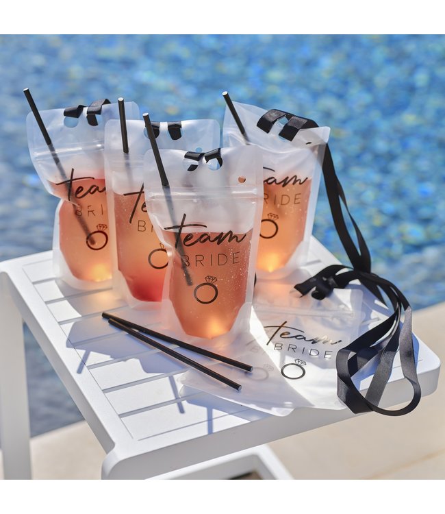 OUTLET Team Bride drinkzakjes | 6 stuks | met rietje en lint