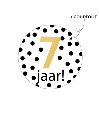 KP Stickers 7 jaar! | zakje 20 stuks | zwart - goud - wit