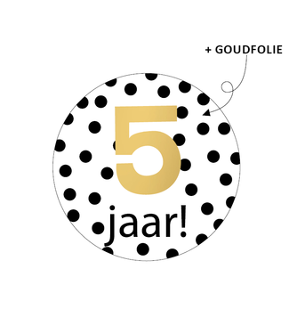 KP Stickers 5 jaar! | zakje 20 stuks | zwart - wit - goud
