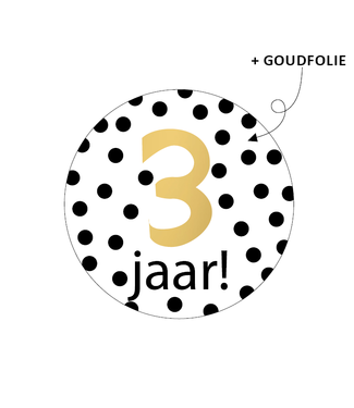 KP Stickers 3 jaar! | zakje 20 stuks | zwart - goud - wit