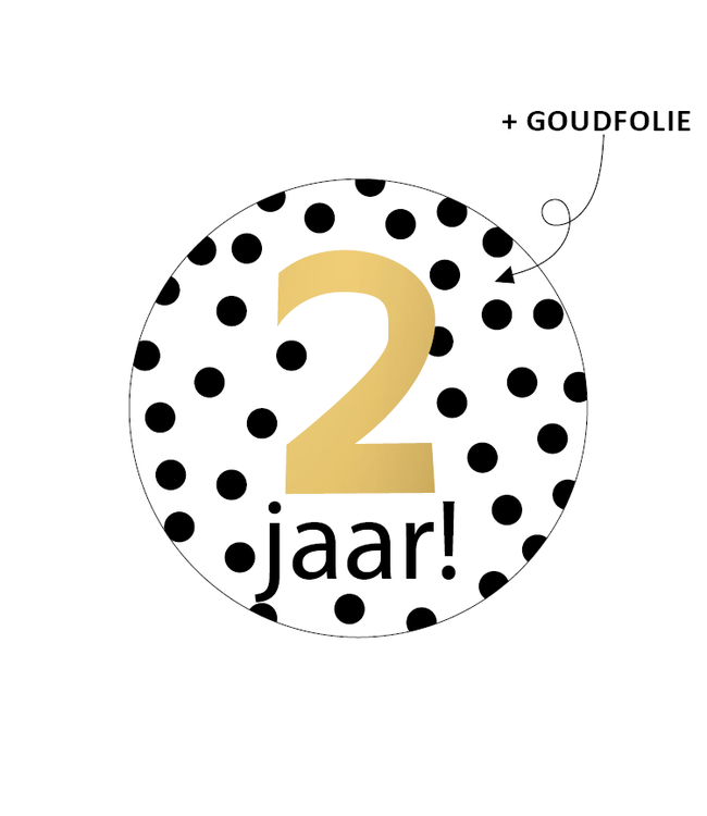 Stickers 2 jaar! | zakje 20 stuks | zwart - goud - wit