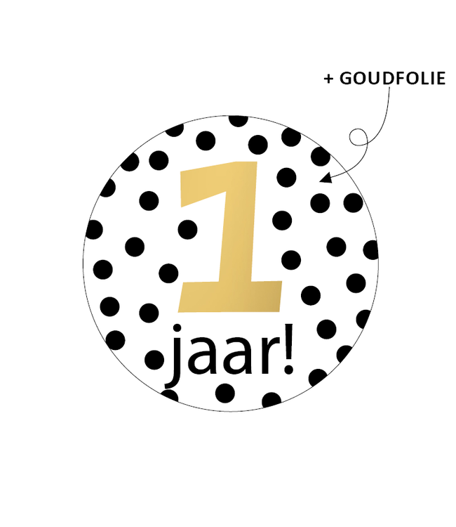 KP Stickers 1 jaar! | zakje 20 stuks | wit-goud-zwart