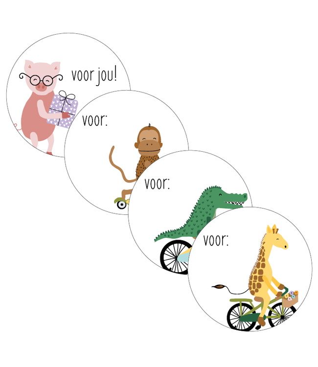 Stickers party animals 4 varianten - 20 stuks