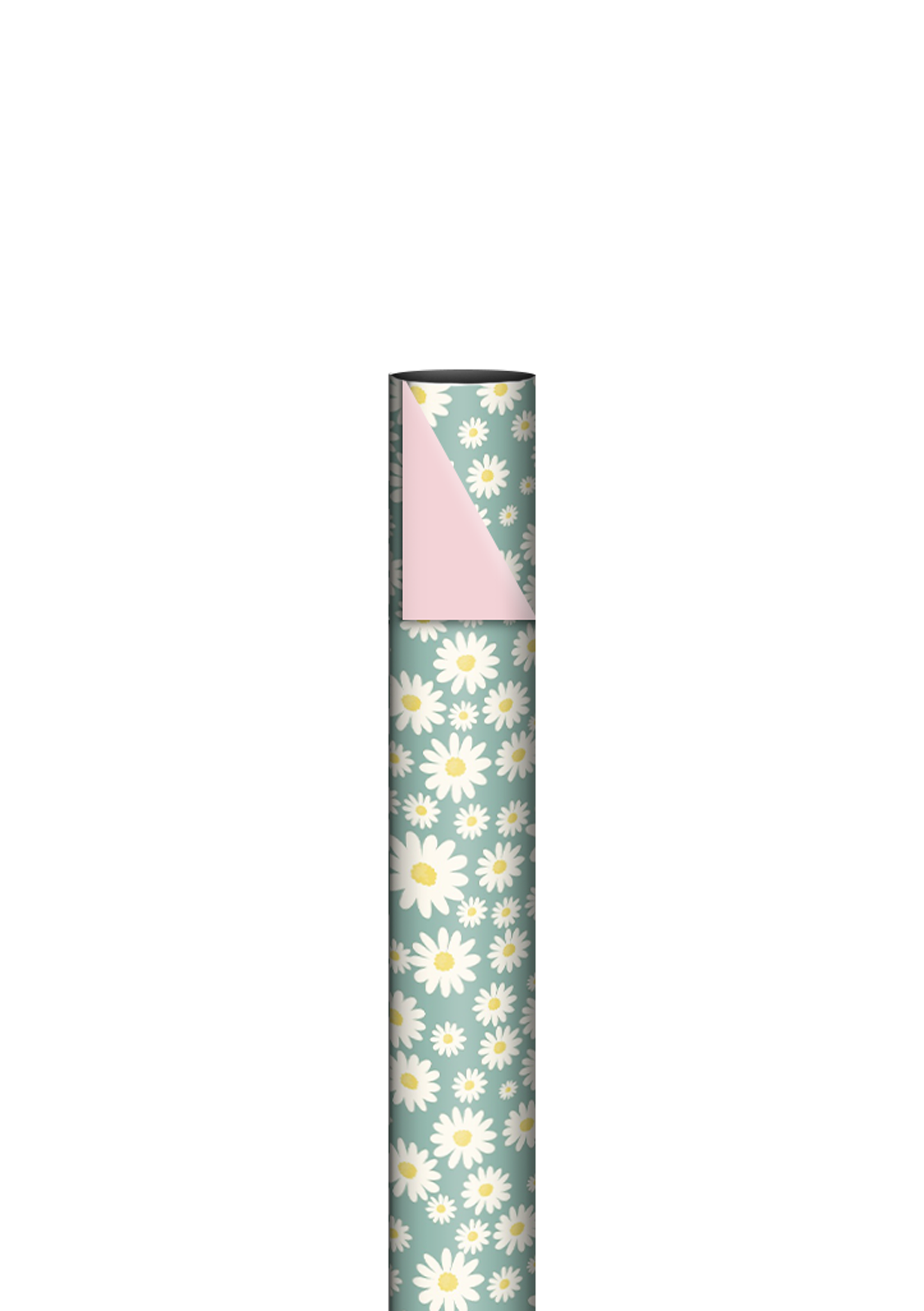 Cadeaupapier daisies mint / pink | dubbelzijdig | 70 cm x 2 m