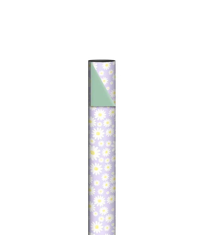 KP OUTLET Cadeaupapier daisy lilac / mint | dubbelzijdig | 70 cm x 2 m