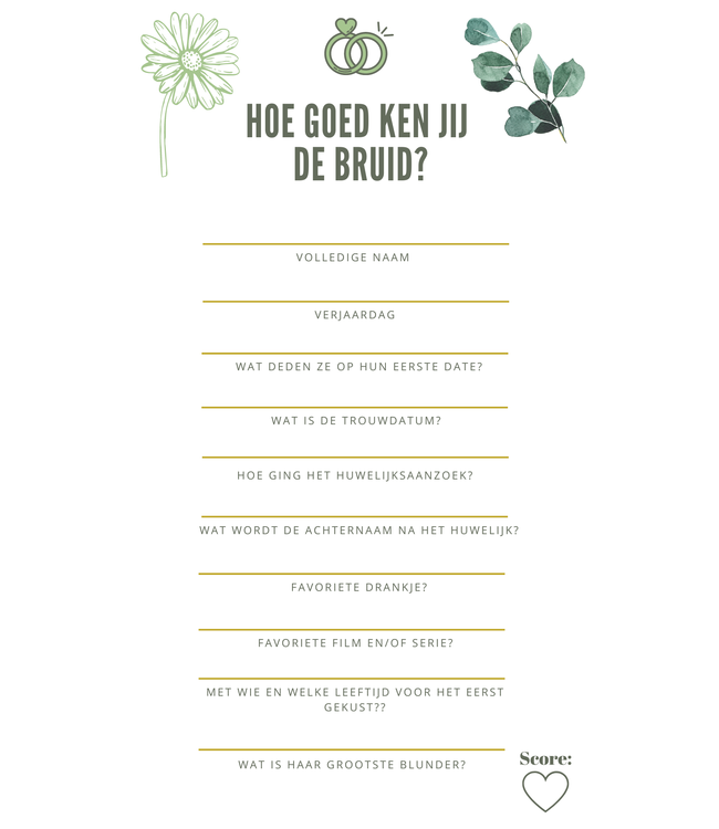 Hoe goed ken jij de bruid? | Vrijgezellenfeest activiteit | 5 stuks ...