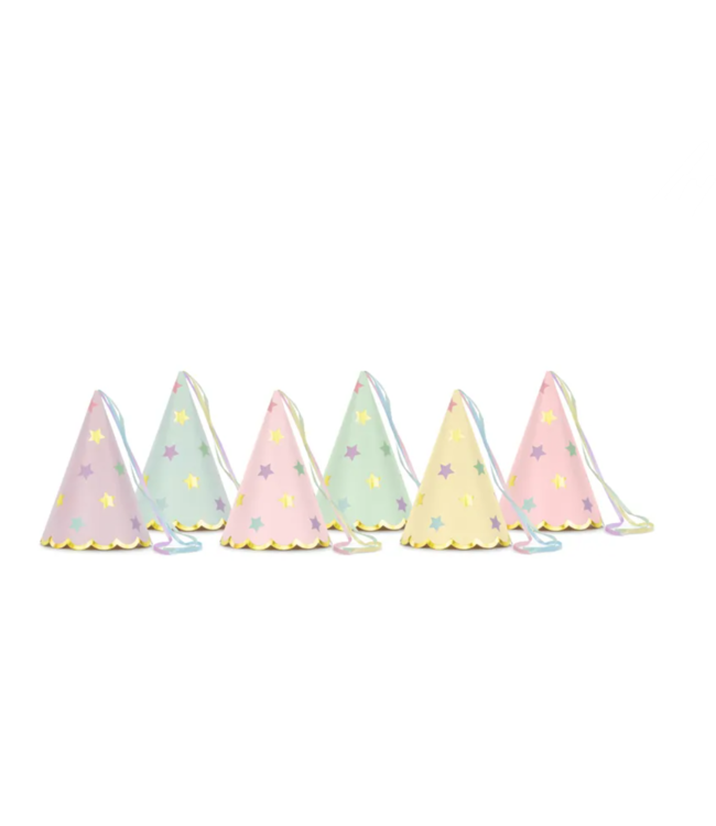 PartyDeco Feesthoedjes pastel sterren | 6 stuks