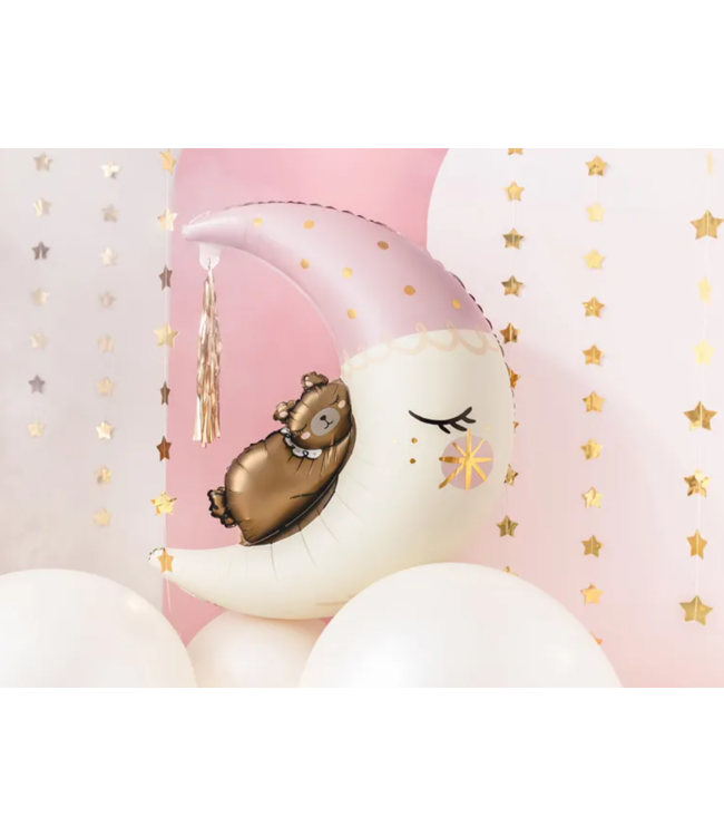 Folieballon teddybeer maan met tassel | Roze | 80 x 98cm