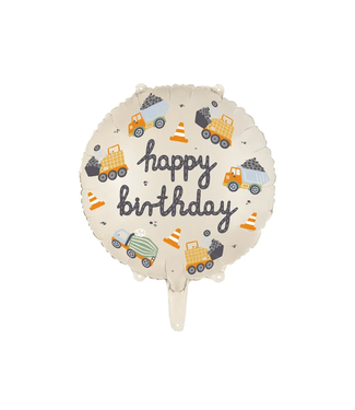 PartyDeco Folieballon Happy Birthday | Bouwvoertuigen