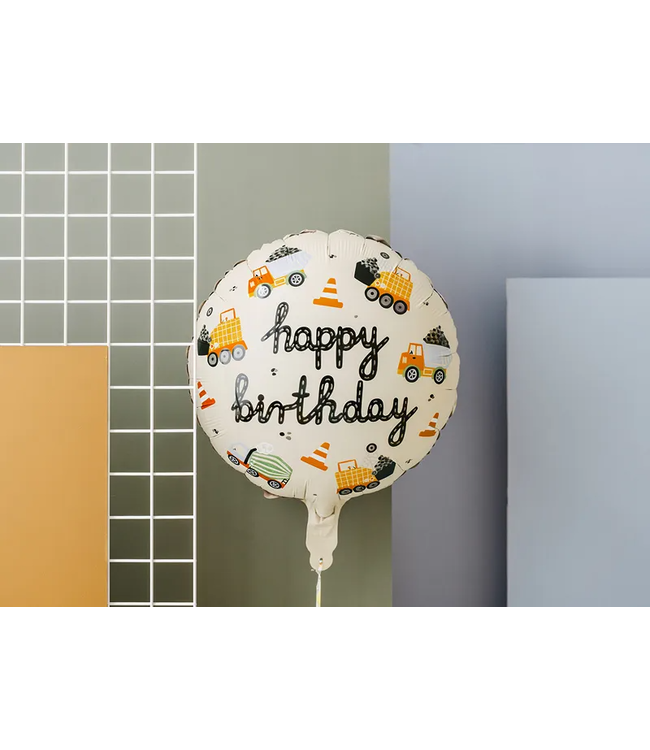 Folieballon Bouwvoertuigen Happy birthday | 45 cm