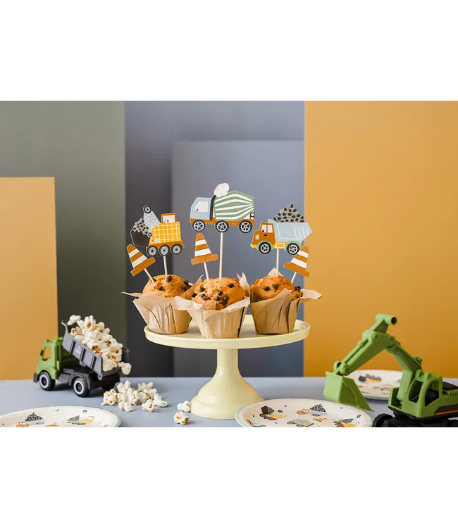 Cupcake toppers | bouwvoertuigen | 6 stuks