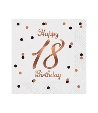 GoDan Servetten | Happy 18th Birthday | Wit, Rosegoud | 20 stuks