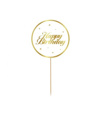 GoDan Taarttopper | Happy Birthday | Wit, sterretjes | Ø 10cm