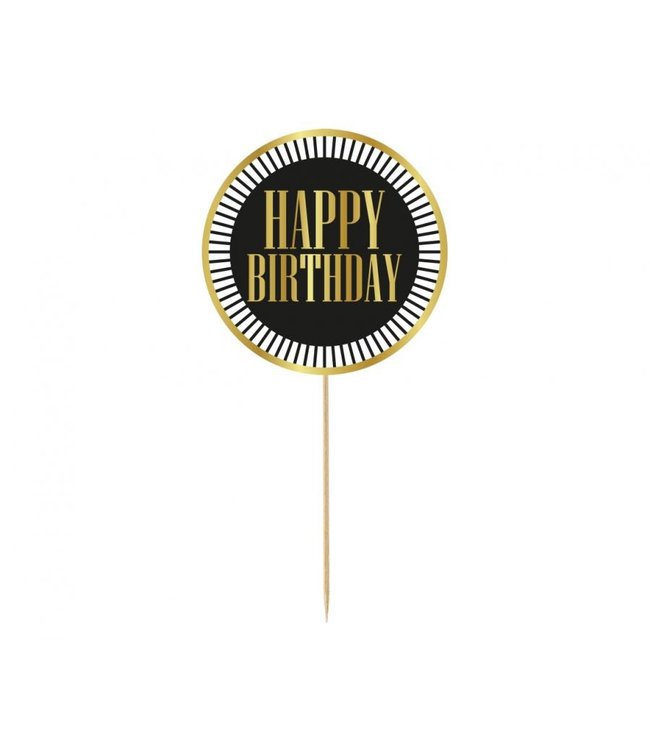 GoDan Taarttopper | Happy Birthday | Zwart, strepen | Ø 10cm