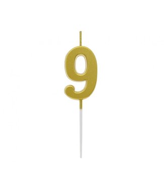 Beauty & Charm Kaarsje cijfer 9 | Metallic goud | 9.5cm