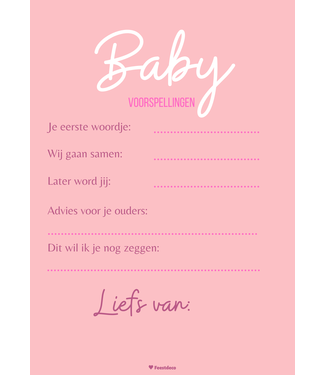 Feestdeco Baby voorspelkaarten roze | 10 stuks