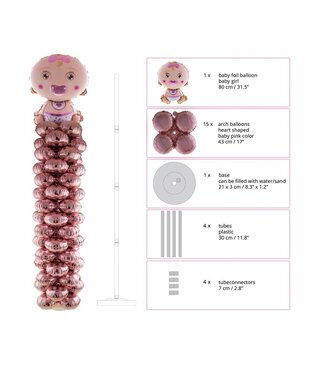 OUTLET Ballonpilaar kit Baby Girl | Incl. 16 folieballonnen | 175 cm