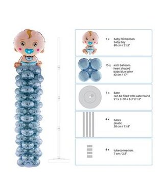 OUTLET Ballonpilaar kit Baby Boy | Incl. 16 folieballonnen | 175 cm