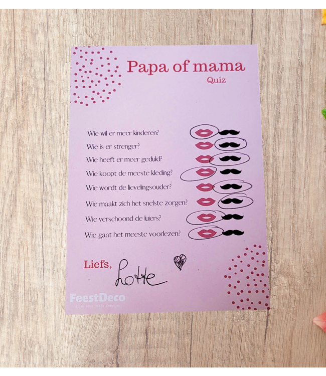 Babyshower Papa of Mama QUIZ | 5 stuks
