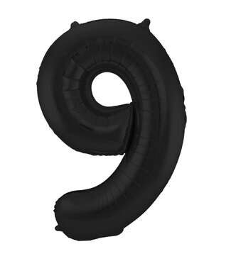 Folat OUTLET Cijferballon 9 | Zwart Metallic Mat | 86 cm