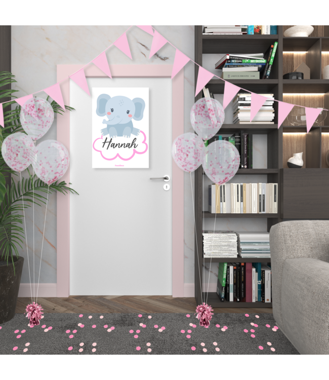 Deurbord geboorte | Olifant roze | 42 x 30cm